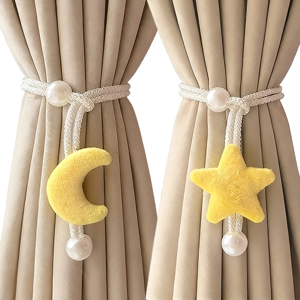 2pcs Set Plush Moon Star Imitation Pearl Curtain Tiebacks Adjustable French Contemporary Window Decor And Additions Home Decoration