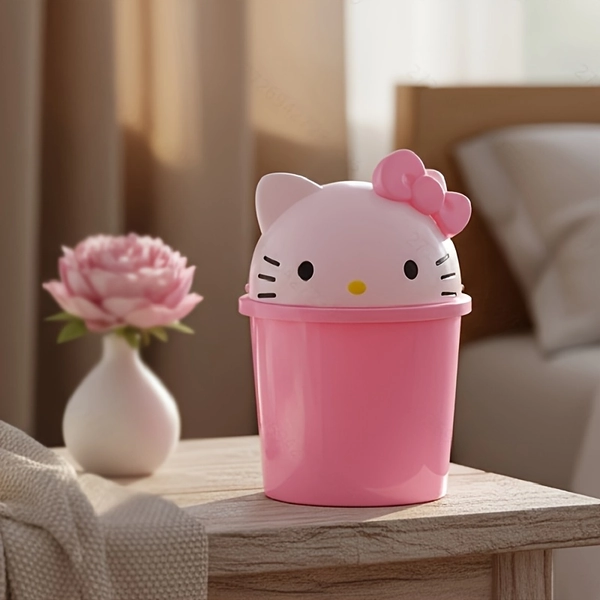 2pcs Sanriohello Kitty Desktop Trash Can Set (1 Bin + 1 Garbage Bag Roll), Compact Charm, Home Office Kitchen Storage Organizer, Desk Waste Bin, Ideal Holiday Gift for Easter Mother'S Day Father'S Day