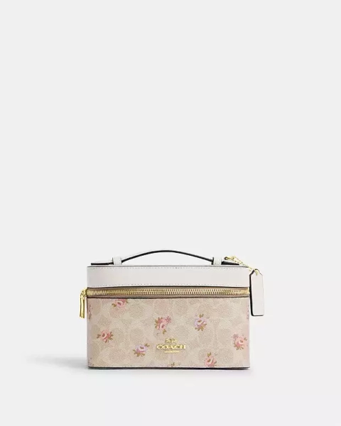Gold/Sand Multi Cosmetic Case In Signature Canvas With Floral Print
