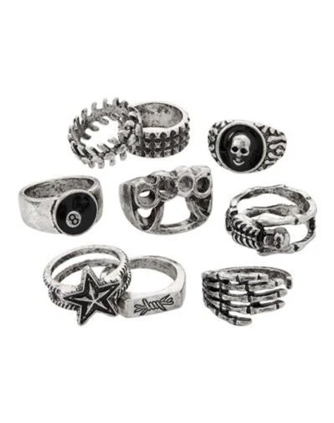 Spencer's 9-Pack Skull Ball Star Rings