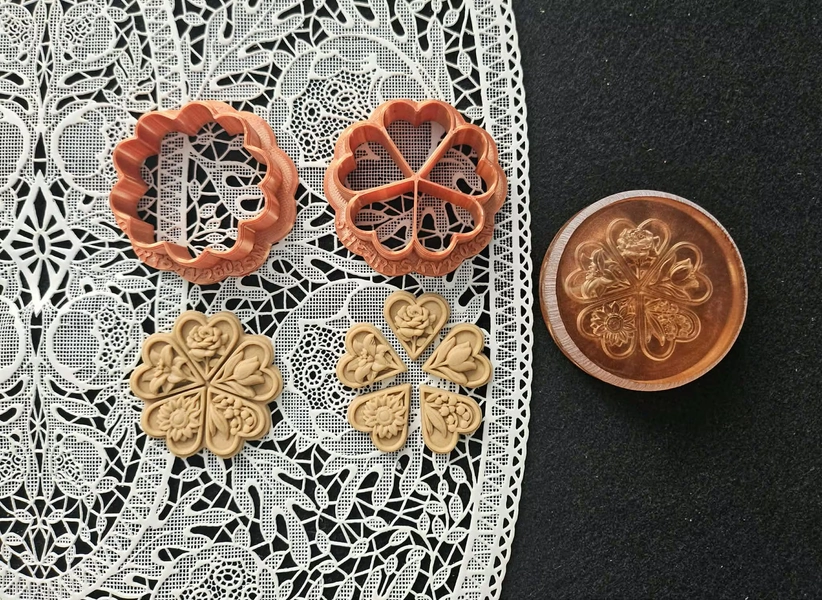 5 Heart Thumbnail Size, Springerle Mold and Cutter, KV2603sm