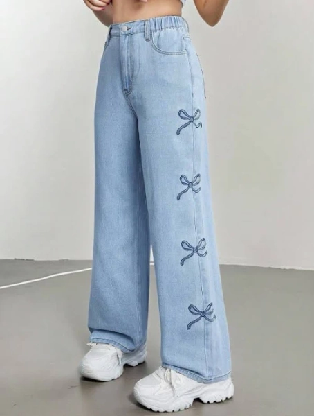 SHEIN Teen Girl Butterfly Denim Jeans