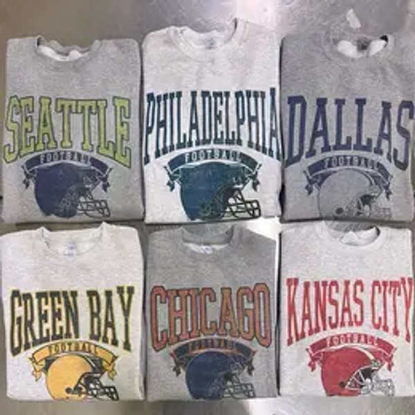 Vintage Football Sweatshirt Hometown Team Pullovers Sublimation Print Long Sleeve Casual Fabric Menswear Soft Cozy Retro Style Comfortable All-Season Wear Day Biker