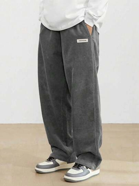 1pc Teens/Boys' Loose Casual Sports Solid Color Versatile Corduroy Straight Leg Pants