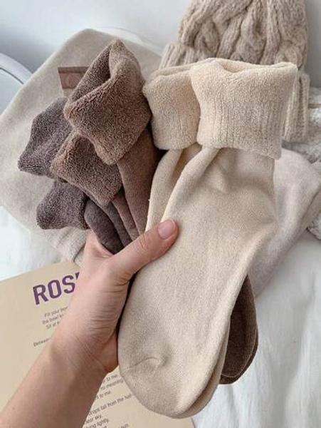 3 paia di calze casual da donna con fodera in pile spessa, per l'autunno/inverno, a mezza gamba