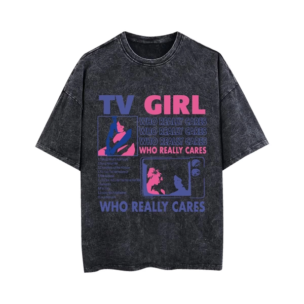 AMEDRXQ Really Cares TV Girl Washed Vintage Pure Cotton T-Shirt Fashionable Classic Casual T-Shirt Unisex - Walmart.com