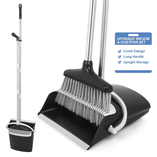 Broom and Dustpan Set 54 inches Long Handle (Black Grey) - Walmart.com