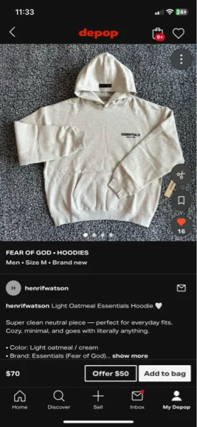 Depop fear of god hoodie 