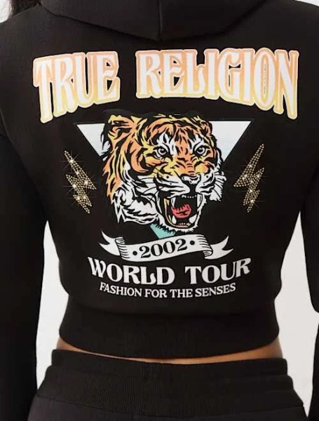 True Religion Women's Tiger Logo Shrunken Zip Hoodie