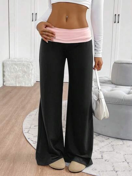INAWLY Women's Casual Contrast Color High Waist Wide Leg Sweatpants Graduation,Back To School Outfits,Graduation,Teacher Outfits For Women,Back To School Fall Cloth For Women