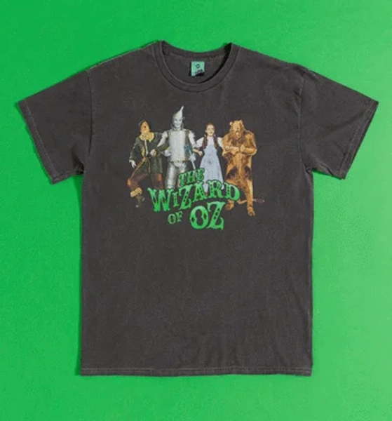 The Wizard Of Oz Line Up Vintage Wash Charcoal T-Shirt With Back Print