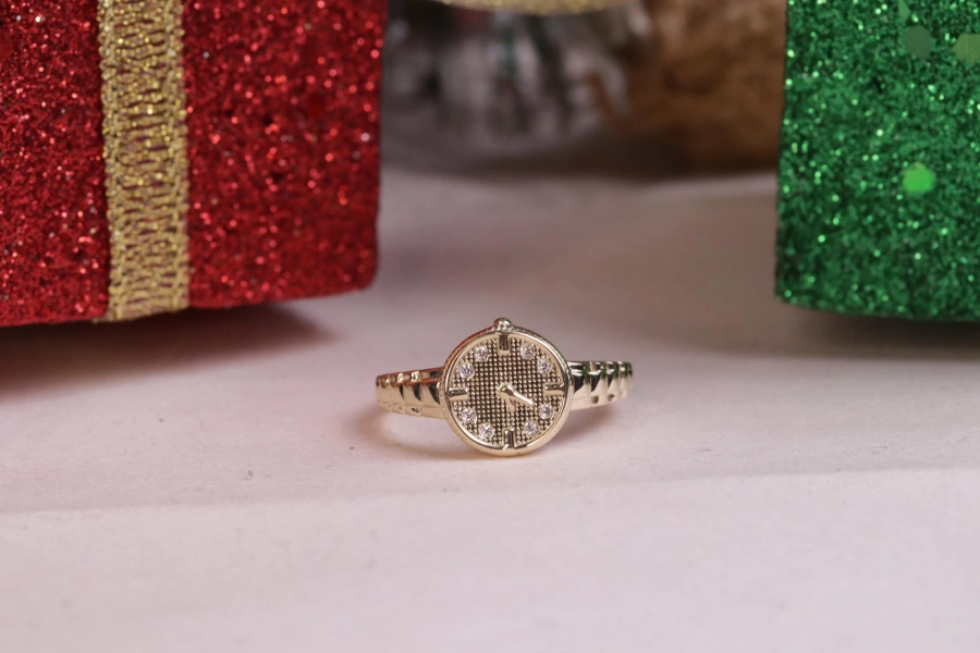 14K Gold Watch Style Unique Design Ring  / Trendy Men's Ring / Trendy Women's Ring / Real Gold Rings / Heavue / Heavue Special Ring