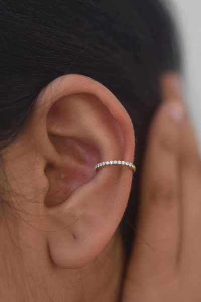 14k Solid Gold Diamond Ear Cuff, Ear Cuff No Piercing gold, Real Diamond Ear Cuffs earrings, Ear Cuff Gold, Dainty Ear cuff, earcuff silber