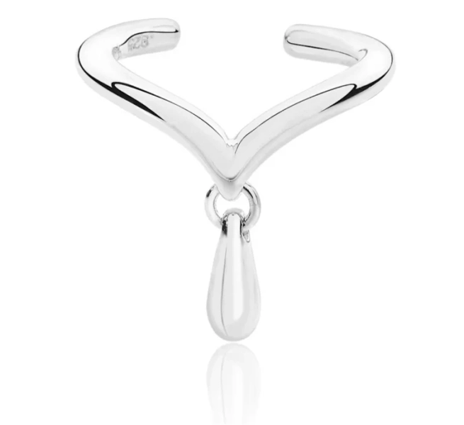 Solid Sterling Silver Ear Cuff With Drop