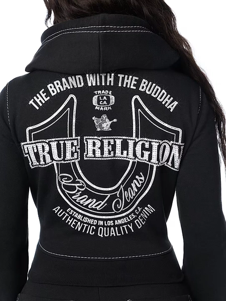 BIG T CRYSTAL HORSESHOE SHRUNKEN ZIP HOODIE