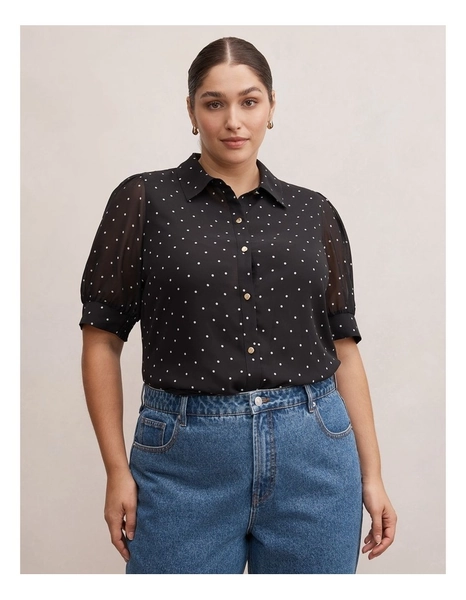 Faye Short Sleeves Blouse in Black