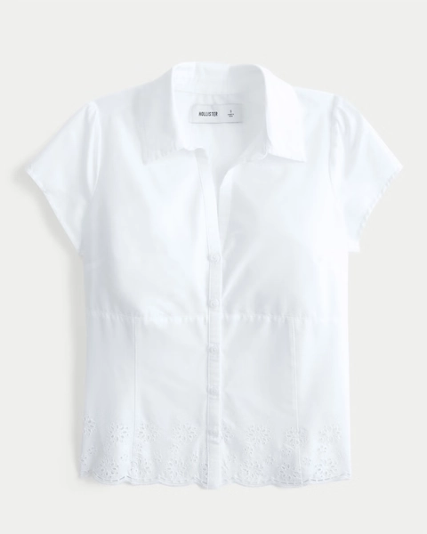 Short-Sleeve Embroidered Hem Shirt