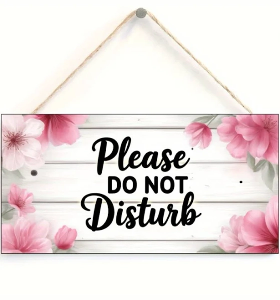 Decorative signs & plaques, Do not disturb sign for door, Modern White & Pink Floral Please Do Not Disturb Sign - Recycled Wood Wall, Office door