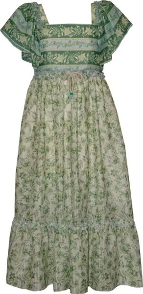 Kids' Border Print Puff Sleeve Maxi Party Dress