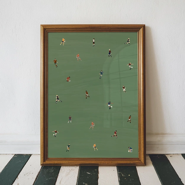 Tiny Rugby Players Print | Minimalist People Art | Gift for Rugby Player | Green Home Office Decor Poster | Digital Download Printable Art