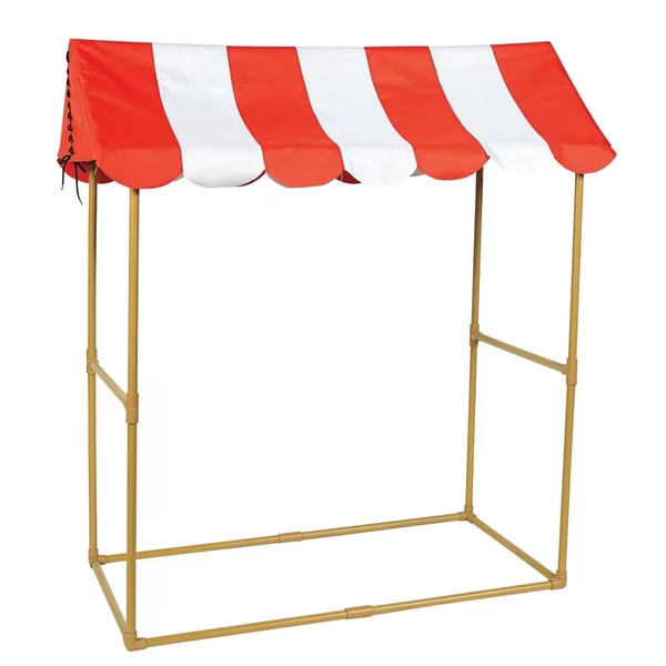 31 x 46 1/2 Big Top Striped Red & White Polyester Tabletop Tent with Frame