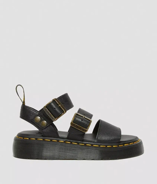 US 7 Black Gryphon Quad Leather Sandal