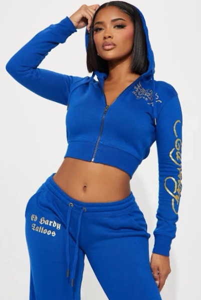 Fashion Nova Tiger Lotus Ed Hardy Zip Front Hoodie