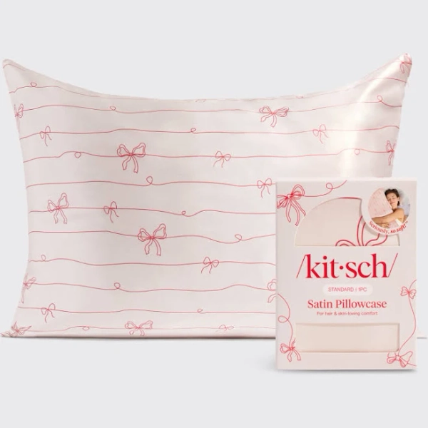 Kitsch Holiday Satin Pillowcase with Striped Bows