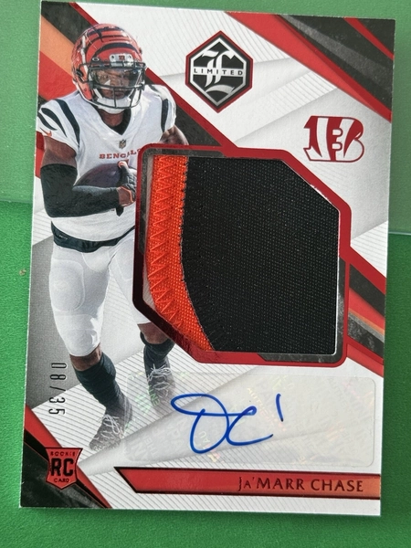 2021 Panini Limited Ruby Rare Ja'marr Chase Auto 3 Color RPA /35 Patch SSP 🔥