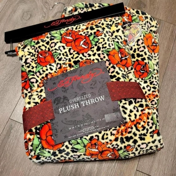 Ed Hardy leopard print with orange roses throw...