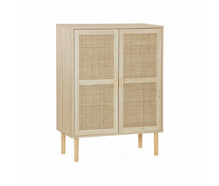 Aparador com efeito cana e madeira de 2 portas, 80cm, Camargue, Natural, 80x40x110 cm