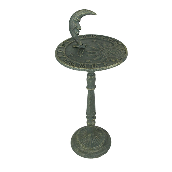 23in Verdigris Cast Iron Celestial Sundial Decorative Garden Pedestal Sun Clock