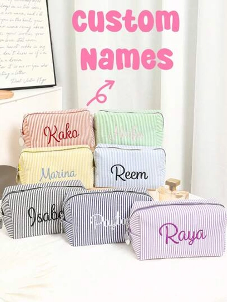 Personalized Bridesmaid Makeup Bag, Large Capacity Makeup Bag, Bridesmaid & Bride Gift, Cosmetic Storage Bag, Embroidered Letter Toiletry Bag, Embroidered Makeup Bag, Bridesmaid Makeup Bag, Bridesmaid Gift, Women's Gift, Personalized Gift, Wedding Party, Gift, Bridesmaid Proposal Gift, Casual Urban ,Forever Love, Waterproof