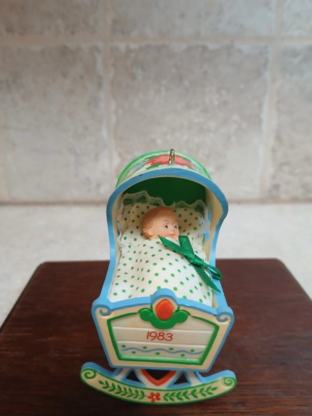 Hallmark Keepsake 1983 Cradled Baby's 1st Christmas Tree Ornament VTG QX402-7