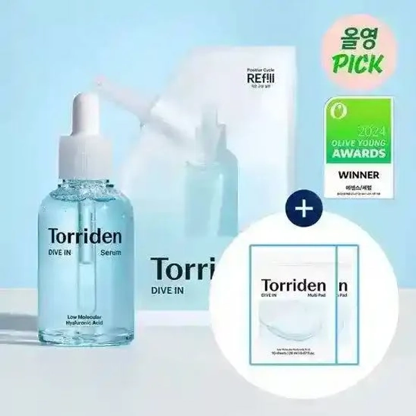 Torriden Dive-In Serum 50ml Set (Bottle + refill 50ml + MULTI Pad 20 pieces)