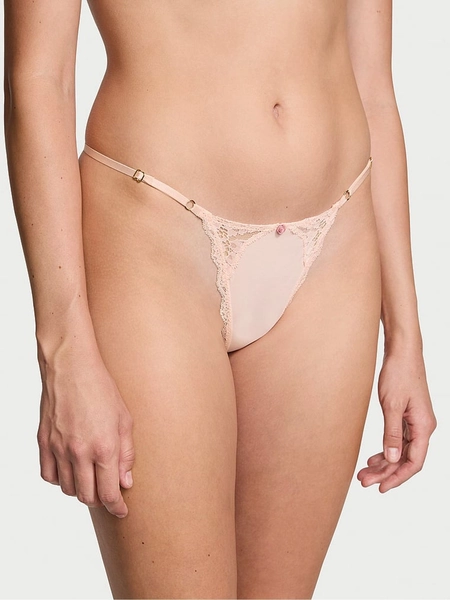 Purest Pink Lace Trim G String Knickers - Size XS