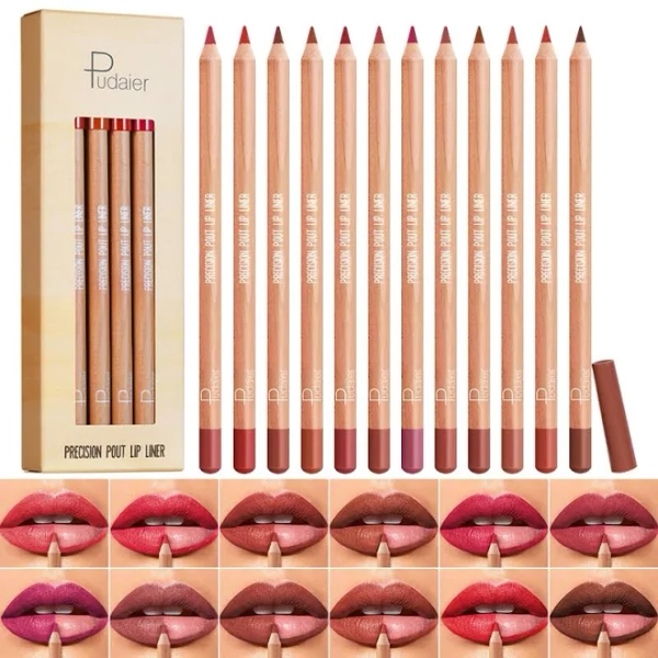 12 Colors Matte Lip Liner Set - Waterproof Long Lasting High Pigmented Lipliner Pencil for Women| Includes Eyeliner & Freckle Pen| Cosmetic Makeup Kit