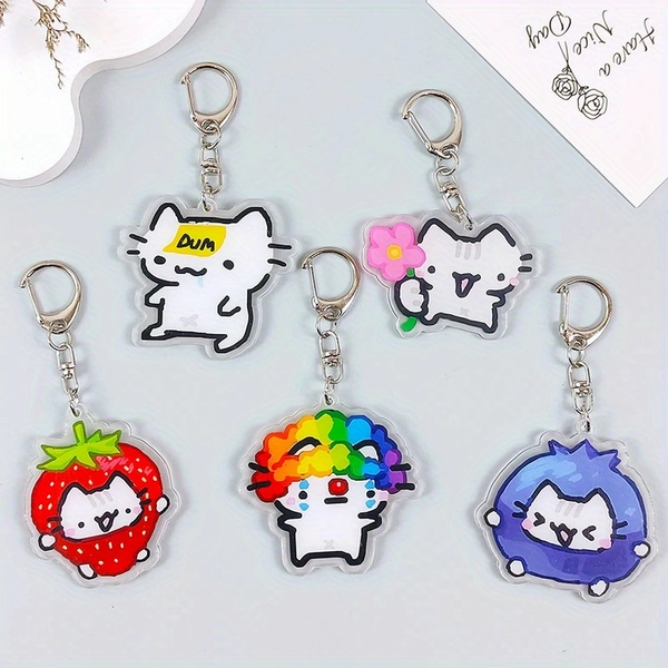 Adorable 2D Flat Keychain Featuring a Kitten with Flower Designs, Perfect As a Creative Pendant for Backpacks Or As a Gift for Friends Who Love Cats.