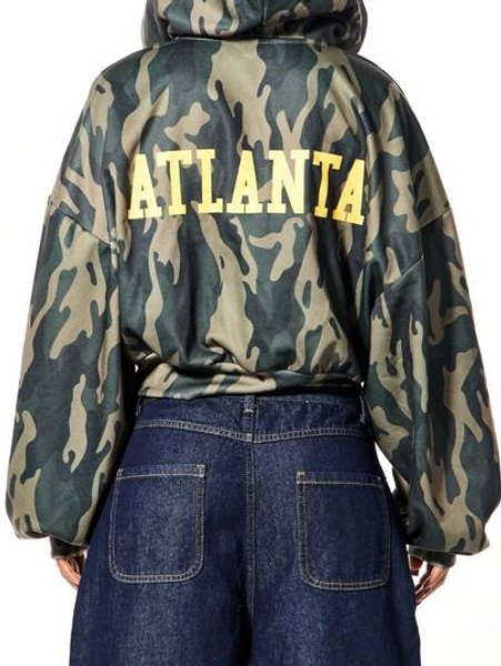 SUMWON Plus Size Oversized Camouflage Print Hoodie With Atlanta Text And Drawstring For Casual Street Style/Winter