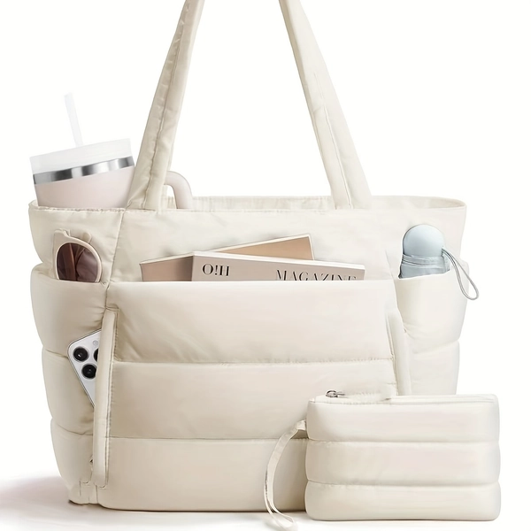 2pcs Large Capacity Women'S Tote Bag Hot Selling New Quilted Bag Trendy Versatile Women'S Handbag Suitable for Work Travel Sports Gym Bag Lightweight Shoulder Bag Lightweight Solid Color Suitable for Easter, Women'S Day