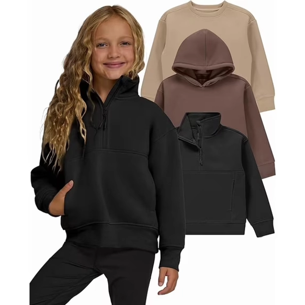 PURE CHAMP Girls Sweatshirt 3 Pack Hoodie for Teen Girls Crewneck Sweatshirt Quarter Zip hoodies Fleece Sizes 4–16 Clothing (Set 7 Size Medium)