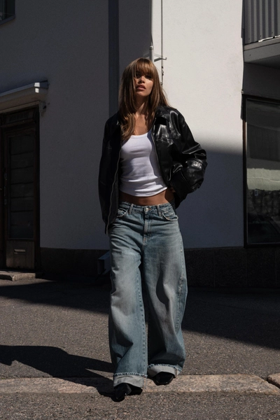 TRF MID-RISE FOLDED BAGGY JEANS