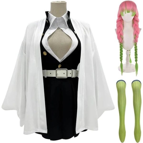 Demon Slayer Kanroji Mitsuri Cosplay & Halloween Costume Costume & Wig / M / USA