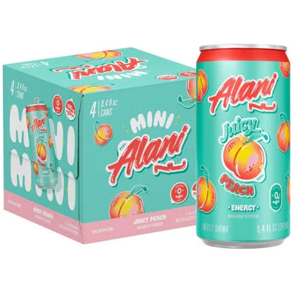 Alani Juicy Peach Energy Drink Mini Cans