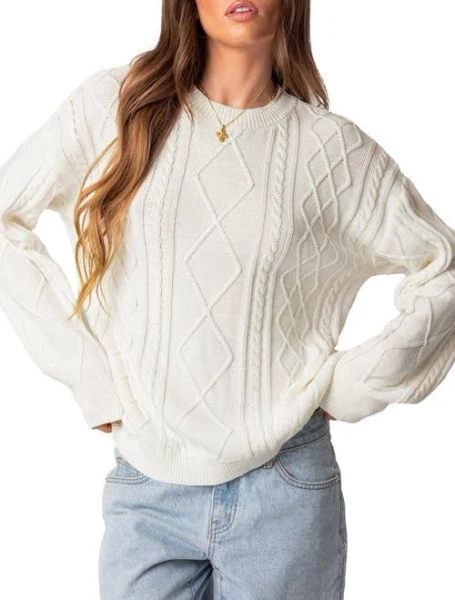 Edikted Women's Jessy Cable Knit Oversized Sweater