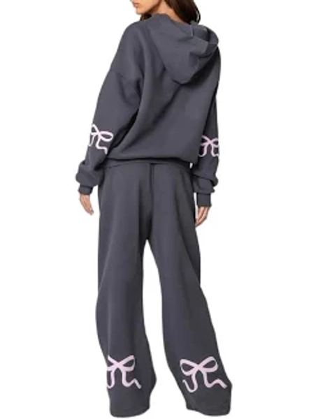 YILEEGOO Women's 2Pcs Bow Print Oversized Sweatsuit Set