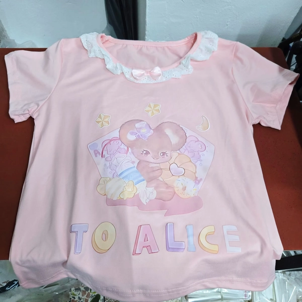 Summer Sweet Bow Lace Patchwork Tshirts O-neck Short Sleeve Loose Pink Tee Japanese Kawaii Cartoon Print Y2k Aesthetic Top - AliExpress 200000345
