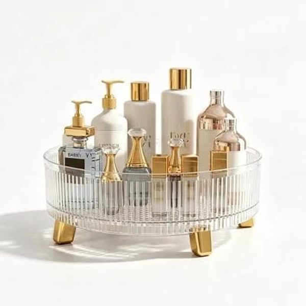 360° Rotating Makeup Organizer and Perfume Organizer, Large Capacity Lazy Susan Cosmetic Storage Tray for Vanity, Skincare, Jewelry and Lotions