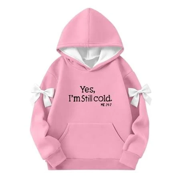 Dazeni Yes , I'm Still Cold Fleece Lined Hoodies for Teen Girls Cute Bow Oversized Hoodies with Pockets Fashion Long Sleeve Preppy Clothes Pink 140,