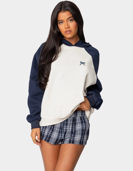 EDIKTED Raglan Bow Oversized Hoodie - BLUE